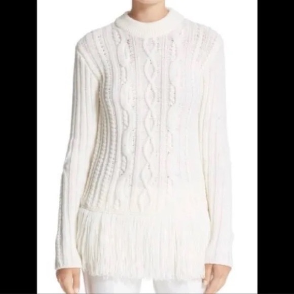 Tory Burch 'Valero' Fringe Hem Cable Knit Sweater - Picture 2 of 8